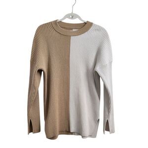 Abercrombie‎ & Fitch Sweater Womens Small Tan Luxeloft Colorblock Pullover Knit